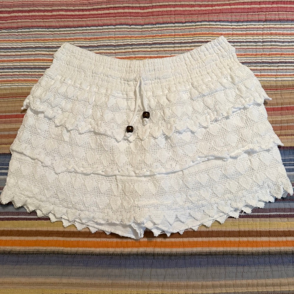 Seaspice Resort Wear White 100% Peruvian Cotton‎ Tiered Ruffle Shorts NW1087 L